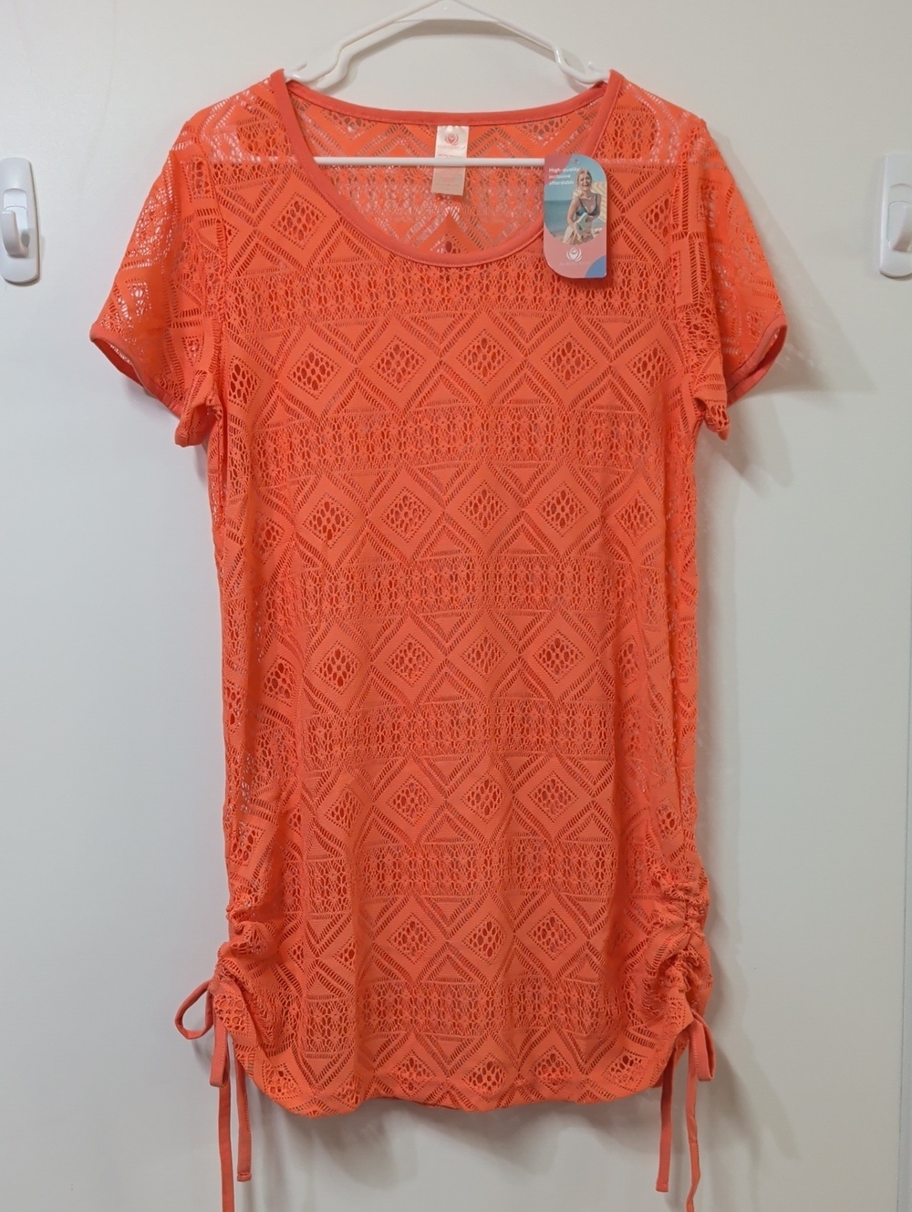 As Rose Rich Coral Crochet Coverup Size Medium